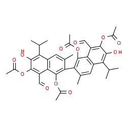 ChemSpider 2D Image | 8,8'-Diformyl-6,6'-dihydroxy-5,5'-diisopropyl-3,3'-dimethyl-2,2'-binaphthalene-1,1',7,7'-tetrayl tetraacetate | C38H38O12
