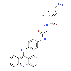 ChemSpider 2D Image | N-(2-{[4-(9-Acridinylamino)phenyl]amino}-2-oxoethyl)-4-amino-1-methyl-1H-pyrrole-2-carboxamide | C27H24N6O2