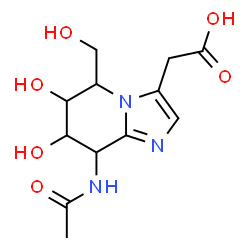 ChemSpider 2D Image | [8-Acetamido-6,7-dihydroxy-5-(hydroxymethyl)-5,6,7,8-tetrahydroimidazo[1,2-a]pyridin-3-yl]acetic acid | C12H17N3O6