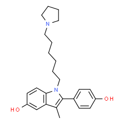 ChemSpider 2D Image | 2-(4-Hydroxyphenyl)-3-methyl-1-(6-(1-pyrrolidinyl)hexyl)indol-5-ol | C25H32N2O2