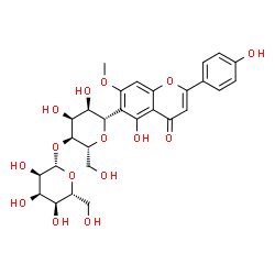 ChemSpider 2D Image | (1S)-4-O-beta-D-Allopyranosyl-1,5-anhydro-1-[5-hydroxy-2-(4-hydroxyphenyl)-7-methoxy-4-oxo-4H-chromen-6-yl]-D-allitol | C28H32O15