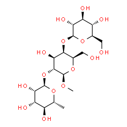 ChemSpider 2D Image | Methyl 6-deoxy-alpha-D-mannopyranosyl-(1->2)-[beta-D-glucopyranosyl-(1->4)]-beta-D-galactopyranoside | C19H34O15