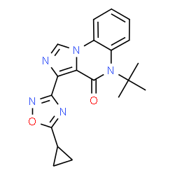 ChemSpider 2D Image | 3-(5-Cyclopropyl-1,2,4-oxadiazol-3-yl)-5-(1,1-dimethylethyl)imidazo(1,5-a)quinoxalin-4(5H)-one | C19H19N5O2