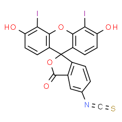 ChemSpider 2D Image | 3',6'-Dihydroxy-4',5'-diiodo-5-isothiocyanato-3H-spiro[2-benzofuran-1,9'-xanthen]-3-one | C21H9I2NO5S