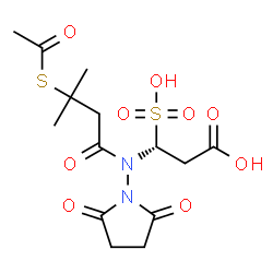 ChemSpider 2D Image | (3R)-3-{[3-(Acetylsulfanyl)-3-methylbutanoyl](2,5-dioxo-1-pyrrolidinyl)amino}-3-sulfopropanoic acid | C14H20N2O9S2