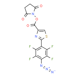 ChemSpider 2D Image | 2,5-Pyrrolidinedione, 1-(((2-(4-azido-2,3,5,6-tetrafluorophenyl)-4-thiazolyl)carbonyl)oxy)- | C14H5F4N5O4S