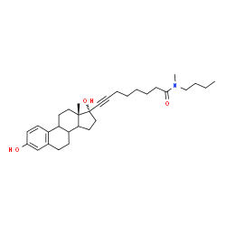 ChemSpider 2D Image | N-Butyl-8-[(13S,17R)-3,17-dihydroxy-13-methyl-7,8,9,11,12,13,14,15,16,17-decahydro-6H-cyclopenta[a]phenanthren-17-yl]-N-methyl-7-octynamide | C31H45NO3