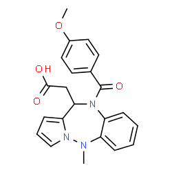 ChemSpider 2D Image | [10-(4-Methoxybenzoyl)-5-methyl-10,11-dihydro-5H-pyrrolo[1,2-b][1,2,5]benzotriazepin-11-yl]acetic acid | C22H21N3O4