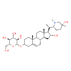 ChemSpider 2D Image | (9xi,16alpha,17beta)-16-Hydroxy-17-{(1S)-1-[(2R)-5-hydroxy-1,5-dimethyl-2-piperidinyl]ethyl}androst-5-en-3-yl beta-D-glucopyranoside | C34H57NO8