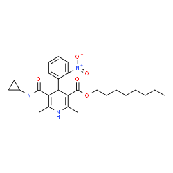 ChemSpider 2D Image | Octyl 5-(cyclopropylcarbamoyl)-2,6-dimethyl-4-(2-nitrophenyl)-1,4-dihydro-3-pyridinecarboxylate | C26H35N3O5
