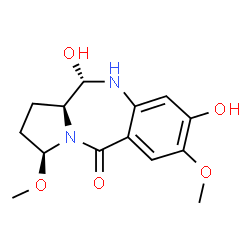 ChemSpider 2D Image | (3S,11S,11aS)-8,11-Dihydroxy-3,7-dimethoxy-1,2,3,10,11,11a-hexahydro-5H-pyrrolo[2,1-c][1,4]benzodiazepin-5-one | C14H18N2O5