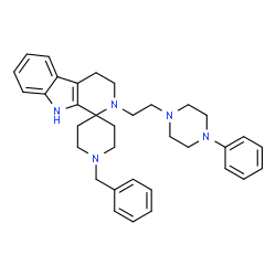 ChemSpider 2D Image | 1'-Benzyl-2-[2-(4-phenyl-1-piperazinyl)ethyl]-2,3,4,9-tetrahydrospiro[beta-carboline-1,4'-piperidine] | C34H41N5