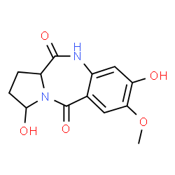 ChemSpider 2D Image | 3,8-Dihydroxy-7-methoxy-2,3-dihydro-1H-pyrrolo[2,1-c][1,4]benzodiazepine-5,11(10H,11aH)-dione | C13H14N2O5