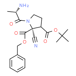 ChemSpider 2D Image | Benzyl L-alanyl-2-cyano-3-{[(2-methyl-2-propanyl)oxy]carbonyl}-L-prolinate | C21H27N3O5