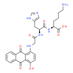 ChemSpider 2D Image | N-(4-Hydroxy-9,10-dioxo-9,10-dihydro-1-anthracenyl)glycyl-L-histidyl-L-lysine | C28H30N6O7