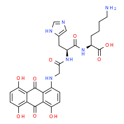ChemSpider 2D Image | N-(4,5,8-Trihydroxy-9,10-dioxo-9,10-dihydro-1-anthracenyl)glycyl-L-histidyl-L-lysine | C28H30N6O9