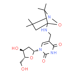 ChemSpider 2D Image | 2'-Deoxy-5-{[(2,2,6,6-tetramethyl-5-oxa-1-azabicyclo[2.1.1]hex-4-yl)amino]methyl}uridine | C18H28N4O6