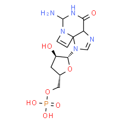 ChemSpider 2D Image | 6-Amino-1-(3-deoxy-5-O-phosphono-beta-D-erythro-pentofuranosyl)-1,3a,5,6-tetrahydro-4H-azeto[1,2-c]purin-4-one | C12H18N5O7P