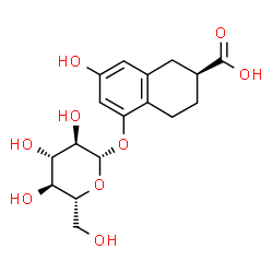 ChemSpider 2D Image | (2S)-5-(beta-D-Glucopyranosyloxy)-7-hydroxy-1,2,3,4-tetrahydro-2-naphthalenecarboxylic acid | C17H22O9