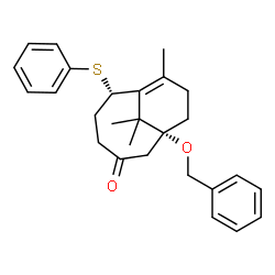 ChemSpider 2D Image | (1R,6S)-1-(Benzyloxy)-8,11,11-trimethyl-6-(phenylsulfanyl)bicyclo[5.3.1]undec-7-en-3-one | C27H32O2S