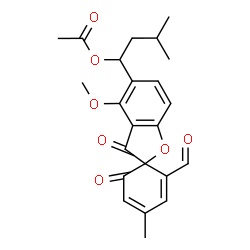 ChemSpider 2D Image | 1-(2'-Formyl-4-methoxy-4'-methyl-3,6'-dioxo-3H-spiro[1-benzofuran-2,1'-cyclohexa[2,4]dien]-5-yl)-3-methylbutyl acetate | C23H24O7