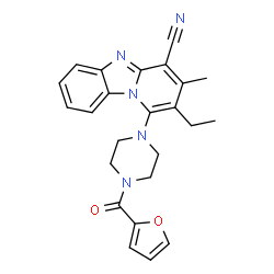 ChemSpider 2D Image | 2-Ethyl-1-[4-(2-furoyl)-1-piperazinyl]-3-methylpyrido[1,2-a]benzimidazole-4-carbonitrile | C24H23N5O2