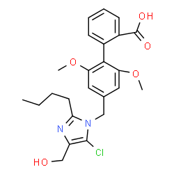 ChemSpider 2D Image | 4'-{[2-Butyl-5-chloro-4-(hydroxymethyl)-1H-imidazol-1-yl]methyl}-2',6'-dimethoxy-2-biphenylcarboxylic acid | C24H27ClN2O5