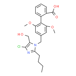 ChemSpider 2D Image | 4'-{[2-Butyl-4-chloro-5-(hydroxymethyl)-1H-imidazol-1-yl]methyl}-2',6'-dimethoxy-2-biphenylcarboxylic acid | C24H27ClN2O5
