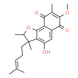 ChemSpider 2D Image | 4-Hydroxy-7-methoxy-2,3,8-trimethyl-3-(4-methyl-3-penten-1-yl)-2,3-dihydronaphtho[1,2-b]furan-6,9-dione | C22H26O5