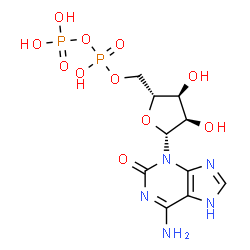 ChemSpider 2D Image | 6-Amino-3-{5-O-[hydroxy(phosphonooxy)phosphoryl]-beta-D-ribofuranosyl}-3,7-dihydro-2H-purin-2-one | C10H15N5O11P2