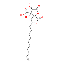 ChemSpider 2D Image | (3R,5R)-8-(9-Decen-1-yl)-3,4-dihydroxy-2,6-dioxo-1,7-dioxaspiro[4.4]nonane-4-carboxylic acid | C18H26O8