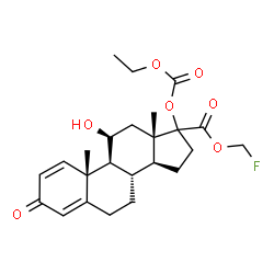 ChemSpider 2D Image | Fluoromethyl (11beta)-17-[(ethoxycarbonyl)oxy]-11-hydroxy-3-oxoandrosta-1,4-diene-17-carboxylate | C24H31FO7