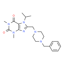 ChemSpider 2D Image | 8-[(4-Benzyl-1-piperazinyl)methyl]-7-isopropyl-1,3-dimethyl-3,7-dihydro-1H-purine-2,6-dione | C22H30N6O2