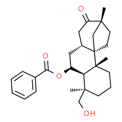 ChemSpider 2D Image | (1R,2R,6R,7S,8S,10R,13R)-6-(Hydroxymethyl)-2,6,13-trimethyl-12-oxotetracyclo[11.2.1.0~1,10~.0~2,7~]hexadec-8-yl benzoate | C27H36O4