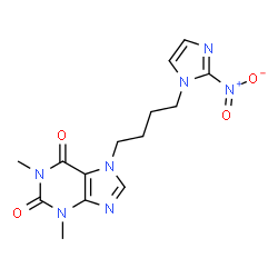 ChemSpider 2D Image | 1,3-Dimethyl-7-[4-(2-nitro-1H-imidazol-1-yl)butyl]-3,7-dihydro-1H-purine-2,6-dione | C14H17N7O4
