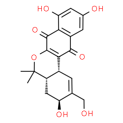ChemSpider 2D Image | (3S,4aS,12bR)-3,8,10-Trihydroxy-2-(hydroxymethyl)-5,5-dimethyl-3,4a,5,12b-tetrahydro-4H-dibenzo[c,g]chromene-7,12-dione | C20H20O7