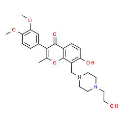ChemSpider 2D Image | 3-(3,4-Dimethoxyphenyl)-7-hydroxy-8-{[4-(2-hydroxyethyl)-1-piperazinyl]methyl}-2-methyl-4H-chromen-4-one | C25H30N2O6