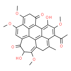 ChemSpider 2D Image | 6-Acetyl-2,8-dihydroxy-3,7,11,12-tetramethoxy-5-methyl-4,10-dihydro-1H-cyclohepta[ghi]perylene-1,9(2H)-dione | C30H26O9