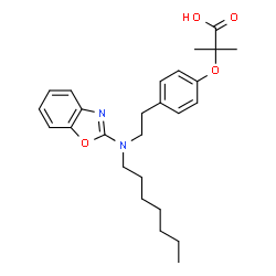 ChemSpider 2D Image | 2-(4-{2-[1,3-Benzoxazol-2-yl(heptyl)amino]ethyl}phenoxy)-2-methylpropanoic acid | C26H34N2O4