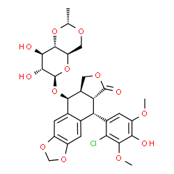 ChemSpider 2D Image | (5S,5aR,8aR,9S)-9-(2-Chloro-4-hydroxy-3,5-dimethoxyphenyl)-8-oxo-5,5a,6,8,8a,9-hexahydrofuro[3',4':6,7]naphtho[2,3-d][1,3]dioxol-5-yl 4,6-O-[(1R)-ethylidene]-beta-D-glucopyranoside | C29H31ClO13