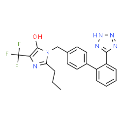 ChemSpider 2D Image | 2-Propyl-1-{[2'-(2H-tetrazol-5-yl)-4-biphenylyl]methyl}-4-(trifluoromethyl)-1H-imidazol-5-ol | C21H19F3N6O