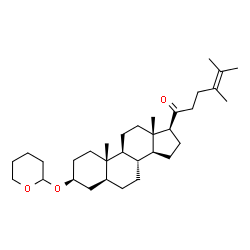 ChemSpider 2D Image | 1-[(3S,5S,8R,9S,10S,13S,14S,17S)-10,13-Dimethyl-3-(tetrahydro-2H-pyran-2-yloxy)hexadecahydro-1H-cyclopenta[a]phenanthren-17-yl]-4,5-dimethyl-4-hexen-1-one | C32H52O3