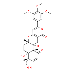 ChemSpider 2D Image | (4R,4aS,6aS,12aR,12bR)-4a,12a-Dihydroxy-4-(hydroxymethyl)-4,6a,12b-trimethyl-9-(3,4,5-trimethoxyphenyl)-4a,6,6a,12,12a,12b-hexahydro-4H,11H-benzo[f]pyrano[4,3-b]chromene-1,11(5H)-dione | C29H34O10