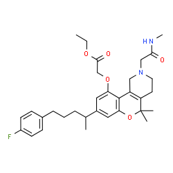 ChemSpider 2D Image | Ethyl ({8-[5-(4-fluorophenyl)-2-pentanyl]-5,5-dimethyl-2-[2-(methylamino)-2-oxoethyl]-1,3,4,5-tetrahydro-2H-chromeno[4,3-c]pyridin-10-yl}oxy)acetate | C32H41FN2O5