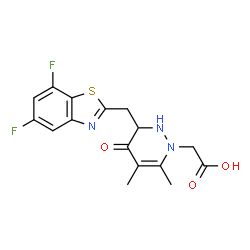 ChemSpider 2D Image | {3-[(5,7-Difluoro-1,3-benzothiazol-2-yl)methyl]-5,6-dimethyl-4-oxo-3,4-dihydro-1(2H)-pyridazinyl}acetic acid | C16H15F2N3O3S