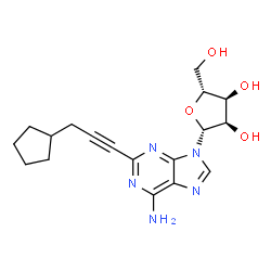 ChemSpider 2D Image | 2-(3-Cyclopentyl-1-propyn-1-yl)adenosine | C18H23N5O4