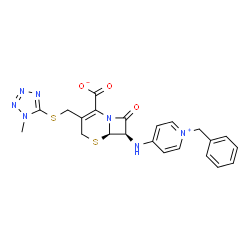 ChemSpider 2D Image | (6R,7R)-7-[(1-Benzyl-4-pyridiniumyl)amino]-3-{[(1-methyl-1H-tetrazol-5-yl)sulfanyl]methyl}-8-oxo-5-thia-1-azabicyclo[4.2.0]oct-2-ene-2-carboxylate | C22H21N7O3S2