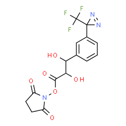 ChemSpider 2D Image | 1-[(2,3-Dihydroxy-3-{3-[3-(trifluoromethyl)-3H-diaziren-3-yl]phenyl}propanoyl)oxy]-2,5-pyrrolidinedione | C15H12F3N3O6