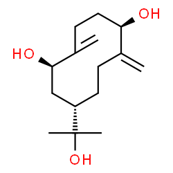 ChemSpider 2D Image | (1R,5R,9S)-9-(2-Hydroxy-2-propanyl)-2,6-bis(methylene)-1,5-cyclodecanediol | C15H26O3