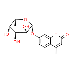 ChemSpider 2D Image | 4-Methyl-2-oxo-2H-chromen-7-yl 6-deoxy-alpha-D-glucopyranoside | C16H18O7